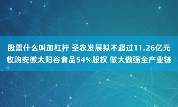 股票什么叫加杠杆 圣农发展拟不超过11.26亿元收购安徽太阳谷食品54%股权 做大做强全产业链