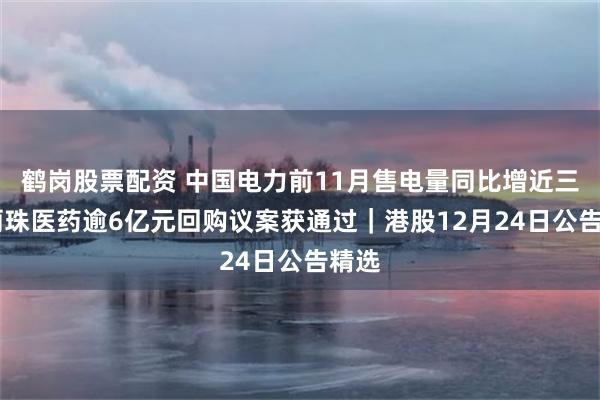 鹤岗股票配资 中国电力前11月售电量同比增近三成 丽珠医药逾6亿元回购议案获通过｜港股12月24日公告精选