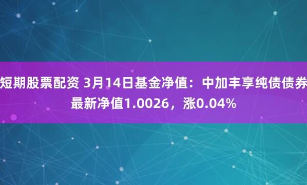 短期股票配资 3月14日基金净值：中加丰享纯债债券最新净值1.0026，涨0.04%